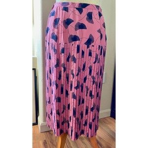 Vintage Bespoke Pink Floral Gingko Pleated Midi Silk Skirt